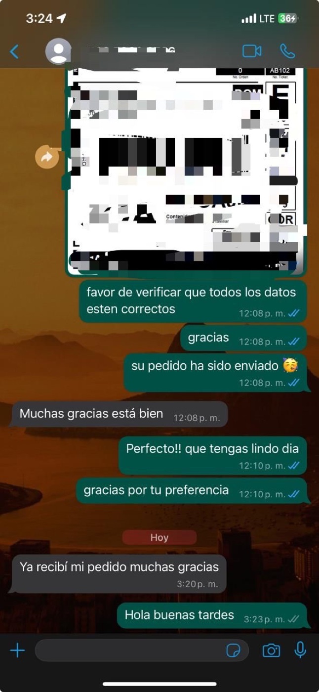 Cliente confirma recepción del pedido con guía de envío