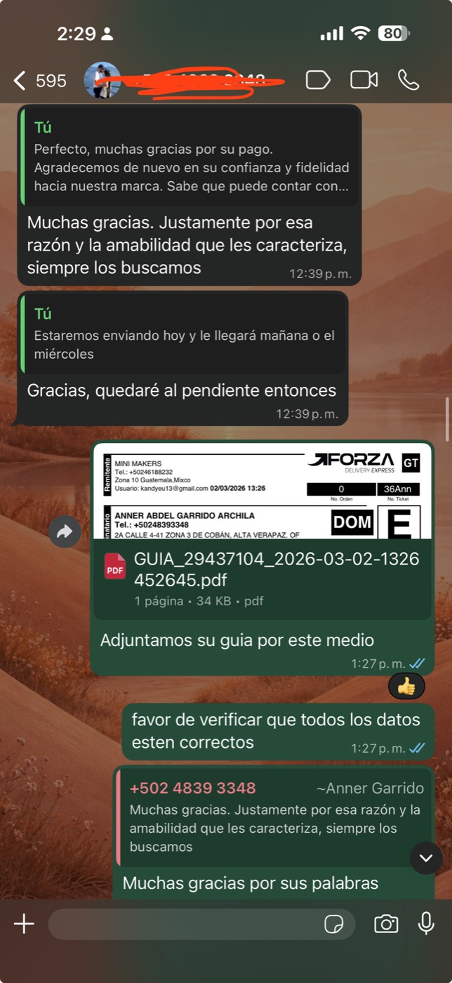 Guía de envío Forza enviada al cliente con tracking real