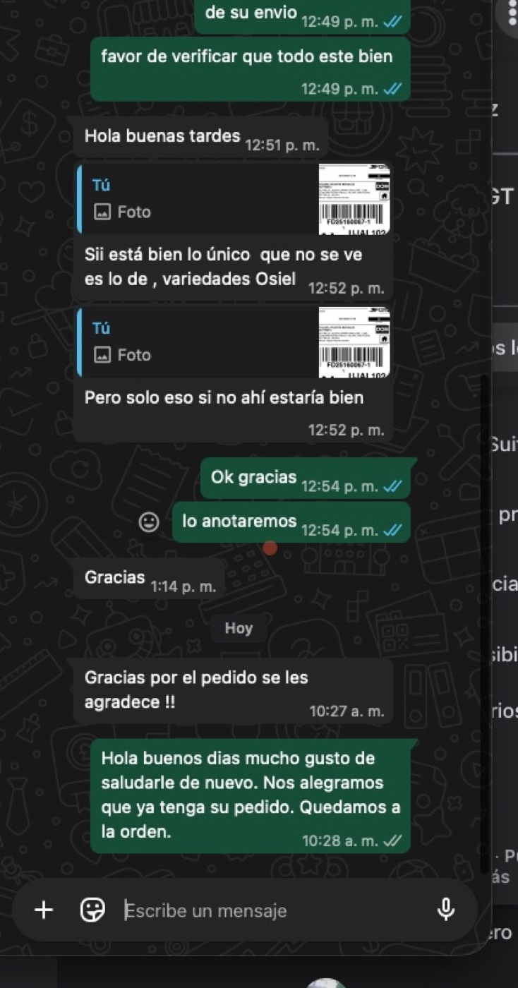 Mensaje de agradecimiento post-compra del cliente